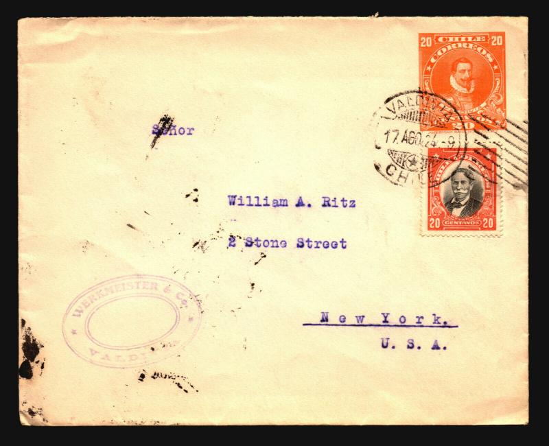 Chile 1924 Uprated Stationery Cover to NY - Z14675