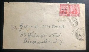 1918 Chaguanas Trinidad & Tobago Cover To Binghamton NY USA War Tax Stamp
