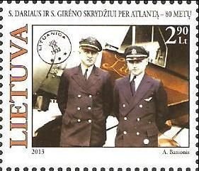 Lithuania 2013 Transatlantic fly by Dariaus and Girenos 80 ann stamp MNH