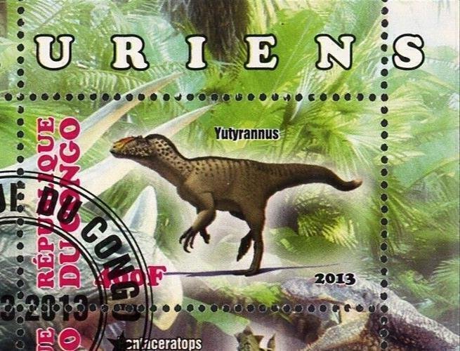 Congo Dinosaur Jungle Pre Historic Animal Souvenir Sheet of 4 Stamps