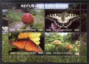 BENIN - 2009 - Mushrooms & Butterflies #1 - Perf 4v Sheet - MNH - Private Issue