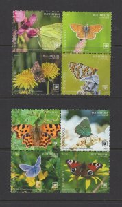Tonga - Niu #438-39 (2020 Butterflies set in 2 blocks of four) VFMNH CV $141.50