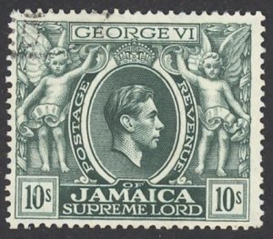 Jamaica Sc# 128 Used (perf 14) 1938-1951 10sh King George VI