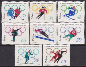 Poland 1964 Sc 1198-1205 Hockey Skiing Skating Ski Jump Tobogganing Stamp MNH