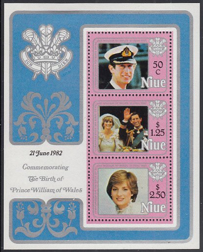 Niue 1982 MH Sc #356a Souvenir sheet of 3 Diana's 21st Birthday