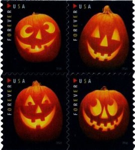 2016 47c Forever Jack-O'-Lanterns, Block of 4 Scott 5137-5140 Mint F/VF NH