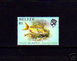 BELIZE -1984-FISH- YELLOW TAIL SNAPPER- MINT- SINGLE!!