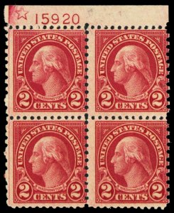 579, Mint LH 2¢ Plate Block of Four CV $550 - Stuart Katz