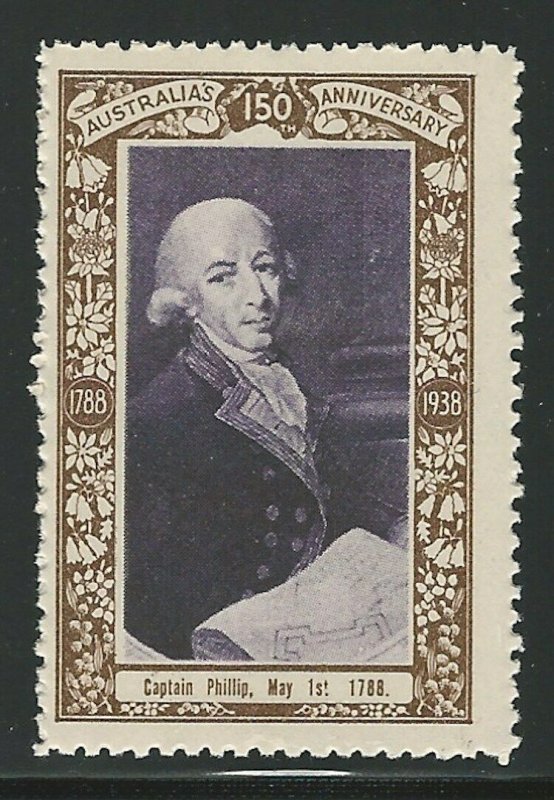Captain Phillip, May 1, 1788, Australia, 1938 Poster Stamp, Cinderella Label