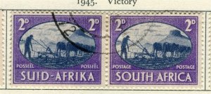 SOUTH AFRICA; 1945 early Victory issue fine used 2d. Pair