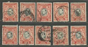 KENYA, UGANDA & TANGANYIKA 1942  Good Collection 10 Used Stamps Scott# 74 Set# 3