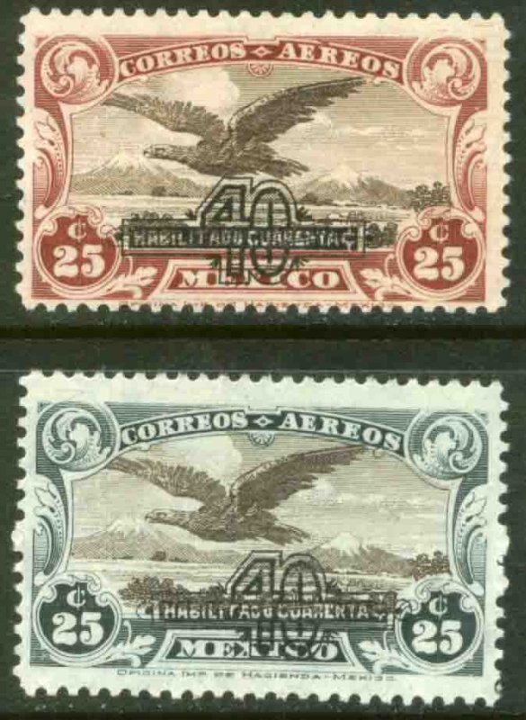 MEXICO C47-C48, 40¢ on 25¢ SURCHARGED EAGLE IN FLIGHT, UNUSED, H. OG.