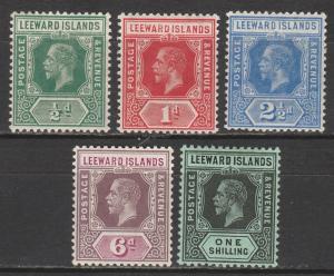 LEEWARD ISLANDS 1912 KGV RANGE TO 1/- WMK MULTI CROWN CA 