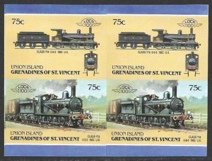 St. Vincent Grenadines - UNION ISLAND 75c Train #42 IMPERF Proof BLOCK VF-NH-