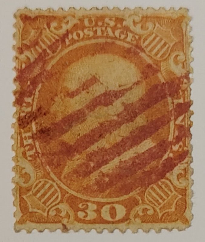 Scott Stamp# 38 - Used 1860 30¢ Franklin.  Superb Centering.  SCV $550.00