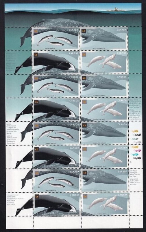 2000 -  #1868 - 71 -  Canadian Whale Postage Stamp Sheet . MNH 