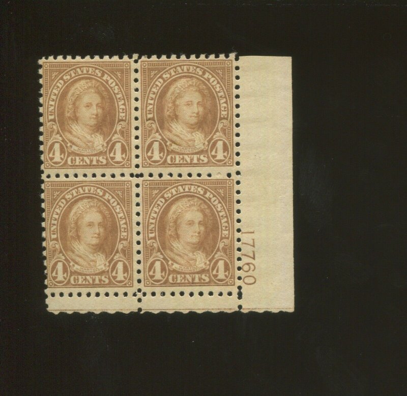 United States Postage Stamp #585 MNH F/VF Plate No. 17760 Block of 4