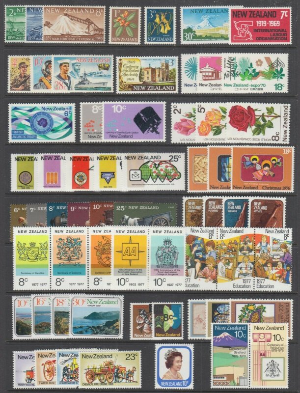 New Zealand Sc 327/735a MNH. 1959-1981 Sets & Singles, 73 different stamps, VF