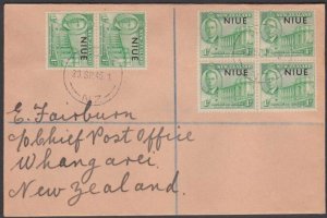 NIUE 1946 Peace 1d block and pair on cover to New Zealand...................U769