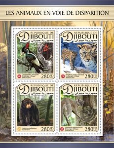 DJIBUTI - 2017 - Endangered Animals - Perf 4v Sheet - Mint Never Hinged