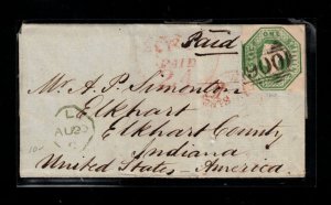 Great Britain #5a (SG #55) Used Green Shade On Very Fine Cover To Indiana USA