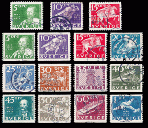 Sweden 1936 Postal Service Commem set complete, Sc 248-262 uvf