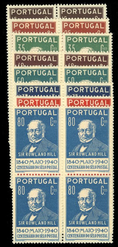 Portugal #595-602 Cat$480+, 1940 Stamps Centenary, complete set in blocks of ...