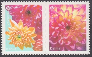 Canada - #3238i Dahlia (2020), Die Cut Booklet Pair From Quarterly Pack - MNH