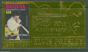 BEQUIA 2005 70th BIRTH ANNIVERSARY ELVIS PRESLEY GOLD FOIL STAMP MINT NH