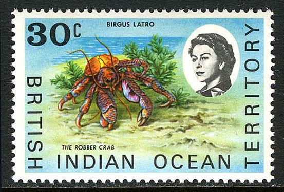 British Indian Ocean Territory 21, MNH. Marine fauna. Robber crab, 1970