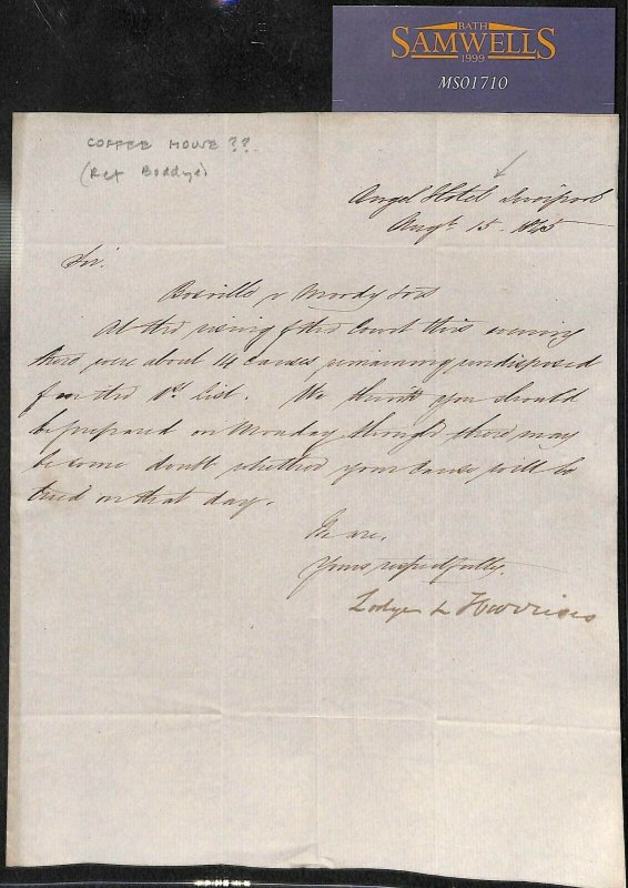 GB Cover Liverpool ANGEL HOTEL *Coffee House* Historic Letter 1850 1d Red MS1710