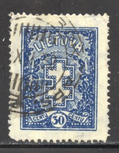 Lithuania Scott 217 Used H - 1930 30c Double Barrel Cross - SCV $10.00