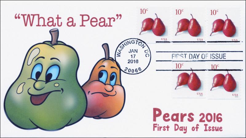 2016, 16-052, SC 5039, Red Pears, 10 cent, Washington DC, FDC, BW Cancel,