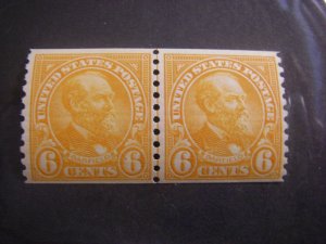 Scott 723, 6c Garfield coil, MNH Line Pair, Early Coil Beauty, CV $82.50