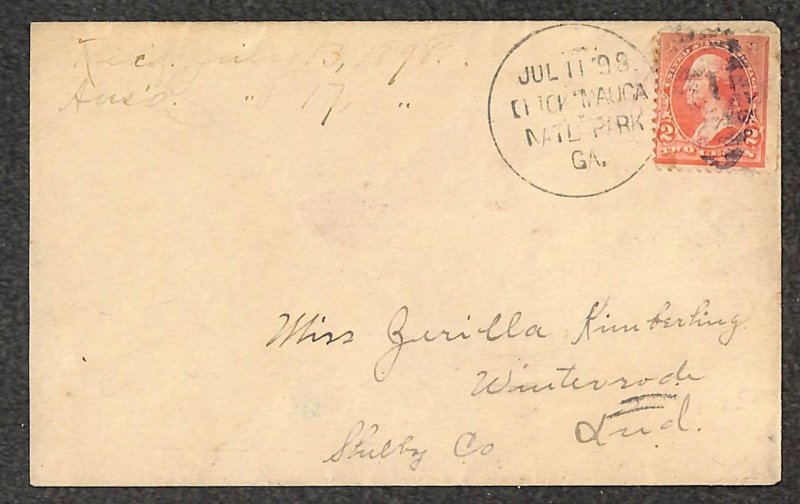 267 STAMP SPANISH AMERICAN WAR CHICKAMAUGA GEORGIA TO INDIANA COVER 1898