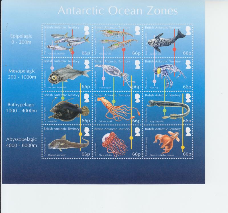 2016 British Antarctic BAT Ocean Zones SS of 12 (Scott 526) MNH