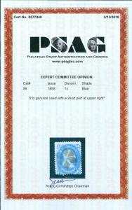 EDW1949SELL : USA 1868 Sc #86 Used Great color & neat cancel PSAG Cert. Cat $475