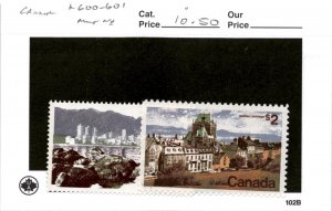 Canada, Postage Stamp, #600-601 Mint NH, 1974 Vancouver, Quebec (AC)