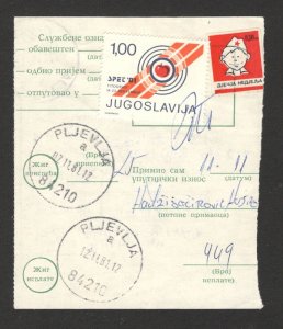 MONTENEGRO-RECEIPT POSTAL ORDER WITH TAX STAMPS, CHILDREN'S WEEK & SHOOTING-1981