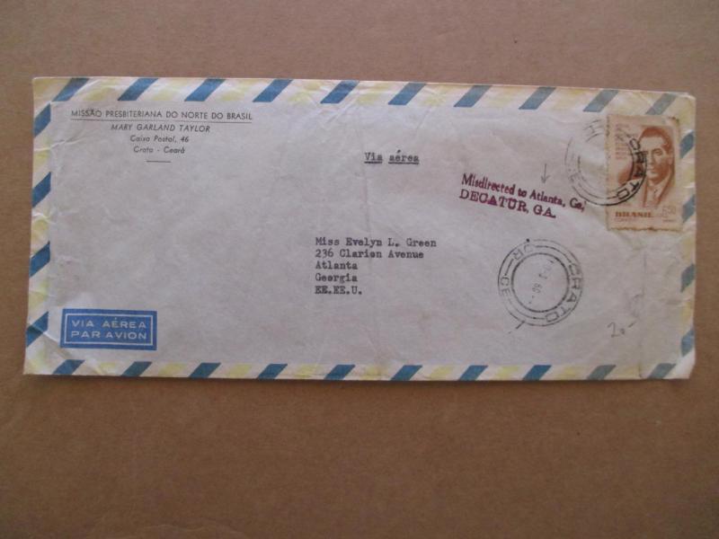 1960 Brazil To USA Airmail Cover - Misdirected With Mission Letter (XX42)
