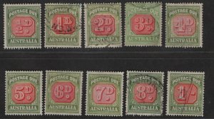 Australia Sc#J71-J80 used+M/H/F-VF complete set