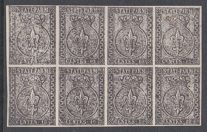 ITALY PARMA An old forgery of a classic stamp - Block of 8..................C702