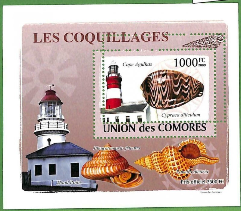 A0430 - COMORES Comoros -  MISPERF 2009  stamp SHEET: Shells LIGHTHOUSES