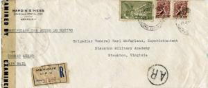 Mexico Scott C69, 790 (2) On Censored Registered 1945 Airmail Cover to Virginia