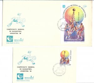 ARGENTINA 1990 BASKETBALL WORLD CHAMPIONSHIP SOUVENIR SHEET + STAMP ON FDC COVER