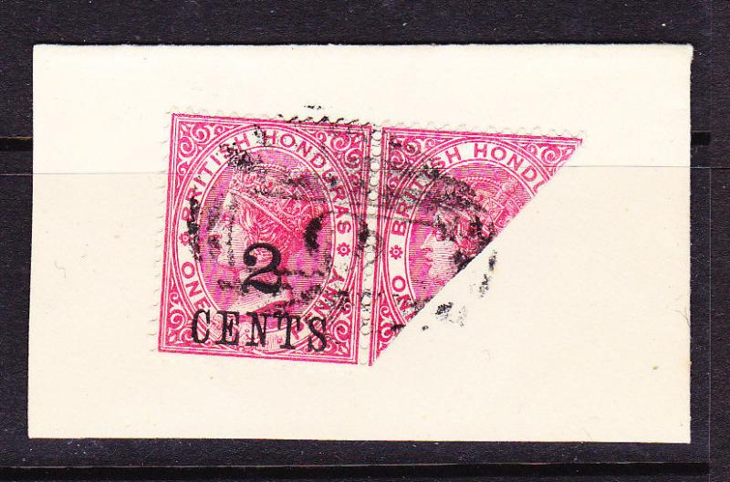 BRITISH HONDURAS  1888  2c on 1d   QV  BISECT on ENVELOPE FLAP FU  SG 37a