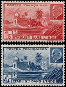 ✔️ VICHY FRANCE INDIA SETTLEMENTS 1941 - PETAIN & TEMPLE - Sc 112A+B MNH [03P7]