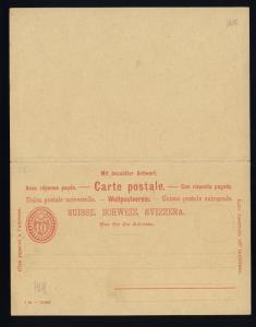 SUISSE / SWITZERLAND / SCHWEIZ POSTKARTE 10c Mit bez Antwort Mi.P29 (dat I 95)