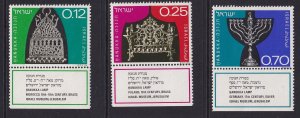 Israel #502-504  MNH 1972  with tab.  Menorahs