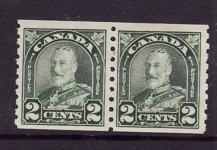 Canada-Sc#180-Unused NH 2c green Arch KGV coil pair-1930-id404-